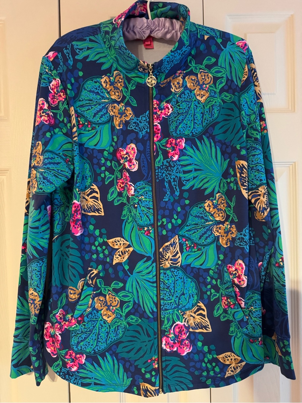 EUC LILLY PULITZER Leona Zip-up Jacket LOW TIDE NAVY LIFE OF THE PARTY, Size LAR - Picture 7 of 14